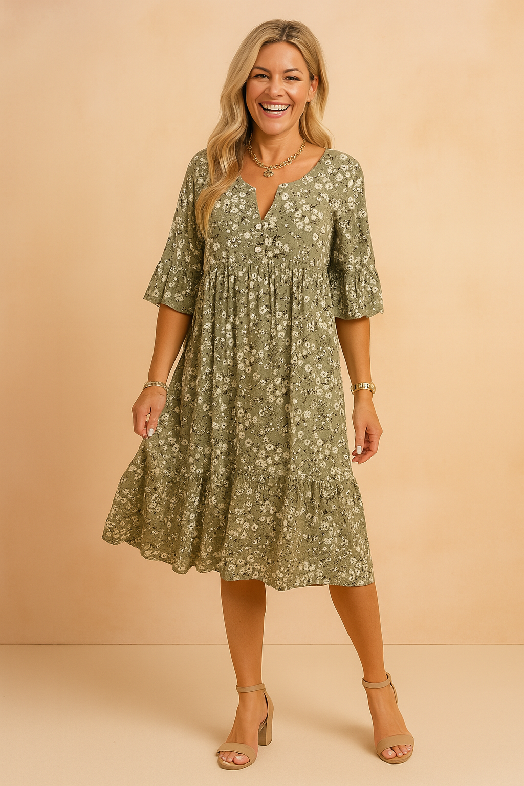 Damska Sukienka Typu Smock W Kwiaty