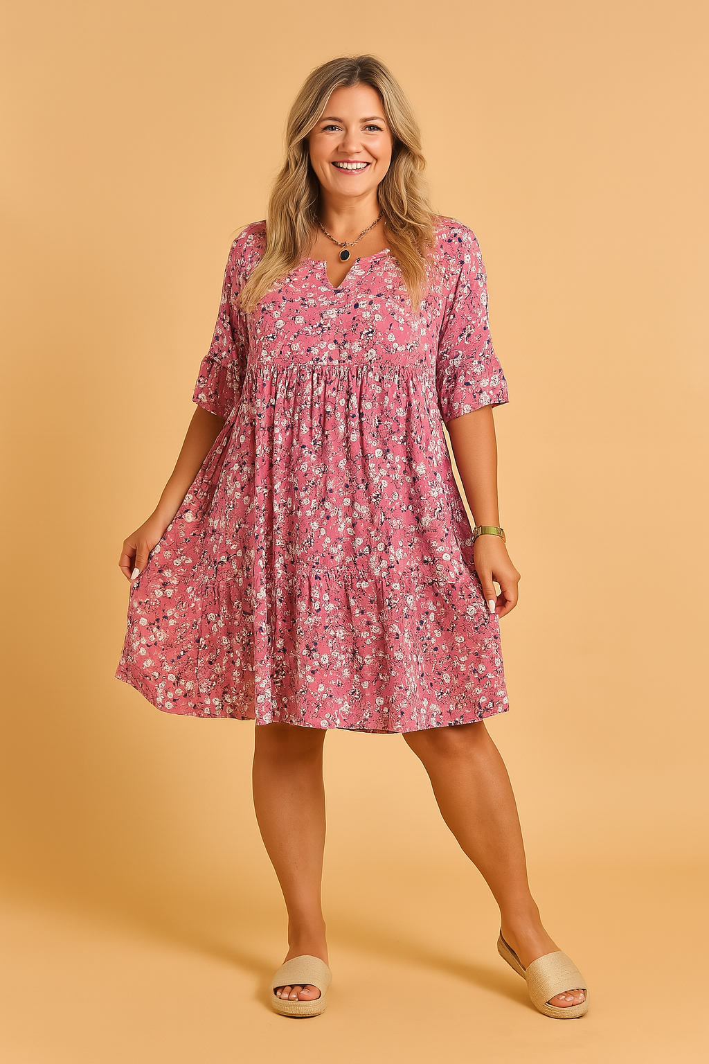 Damska Sukienka Typu Smock W Kwiaty