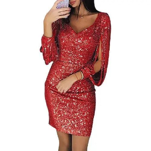 Vestido de noche espumoso con estilosas mangas largas abiertas