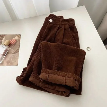 Pantalones retro de pana de cintura alta para mujer