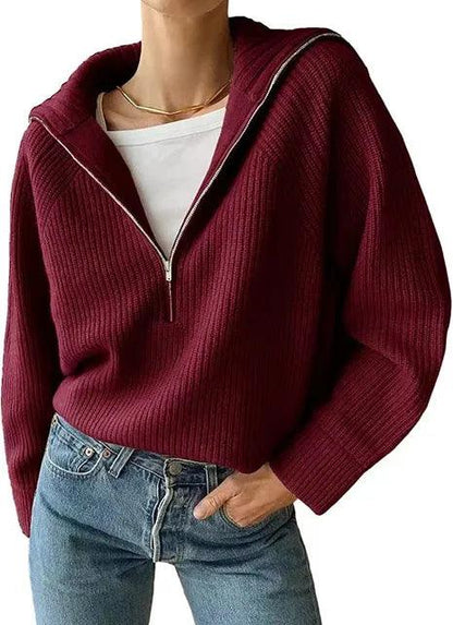 Natanya Sweater | Jersey de punto para mujer con cremallera y cuello en V