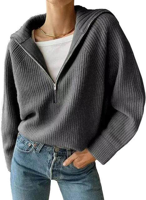Natanya Sweater | Jersey de punto para mujer con cremallera y cuello en V