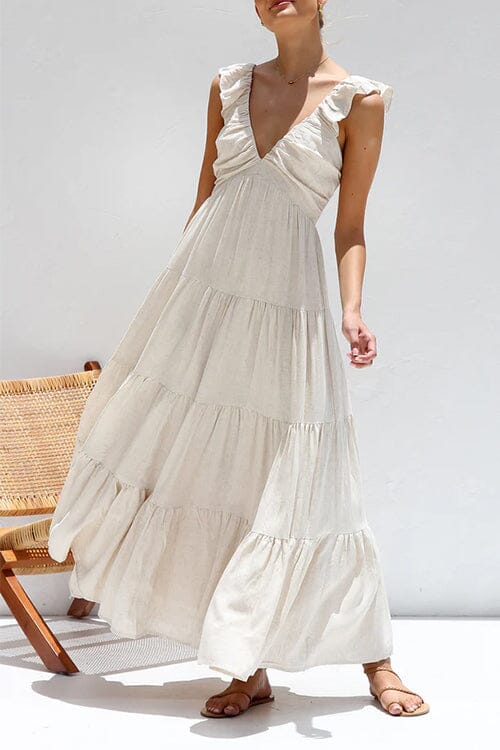 Elegante vestido largo de verano con volantes