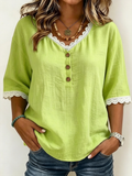 Damska Bluzka V-Neck Guziki Koronka