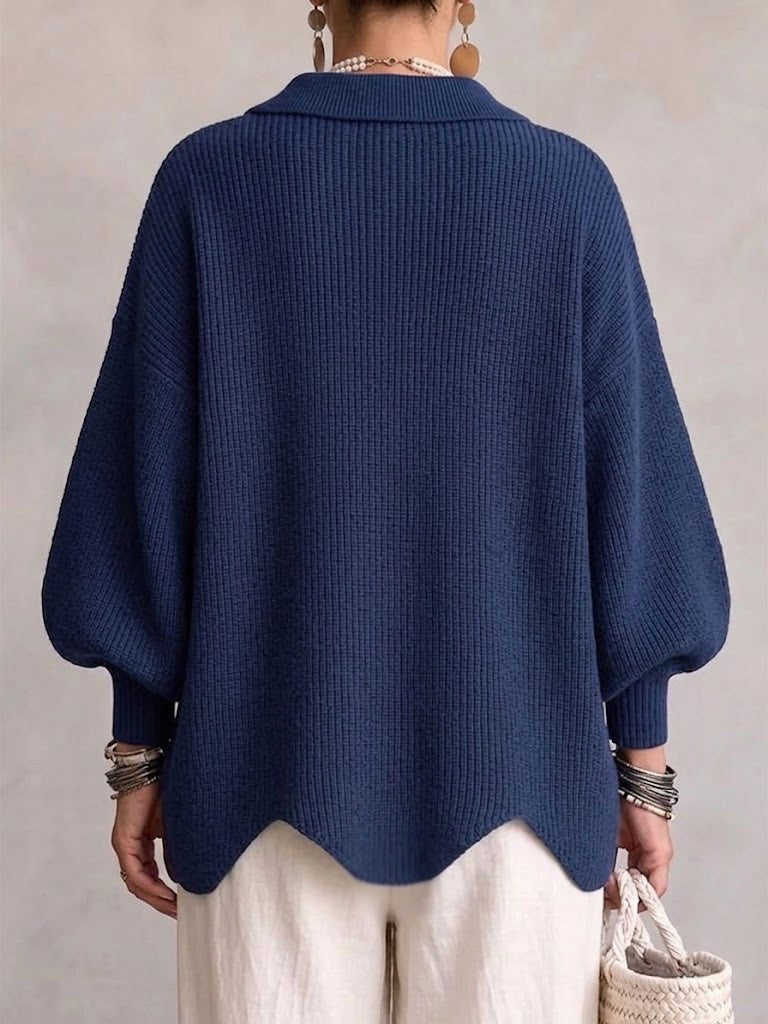 Damski Elegancki Sweter Rozpinany z Dużymi Guzikami i Bufkami
