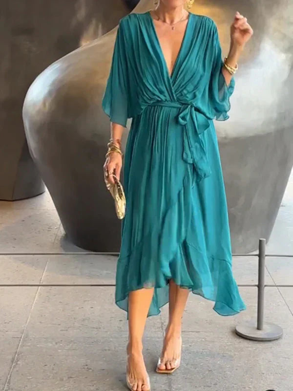 Vestido de gasa con escote en V