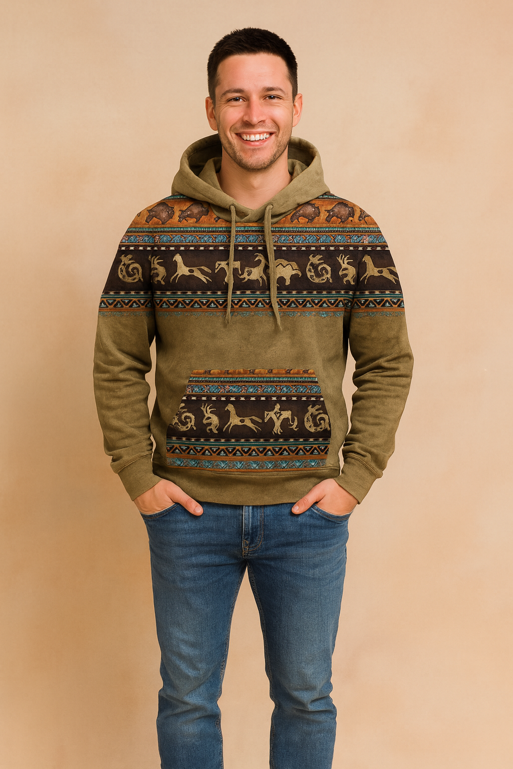 Męska Bluza z Kapturem Wzór Southwestern Azteki