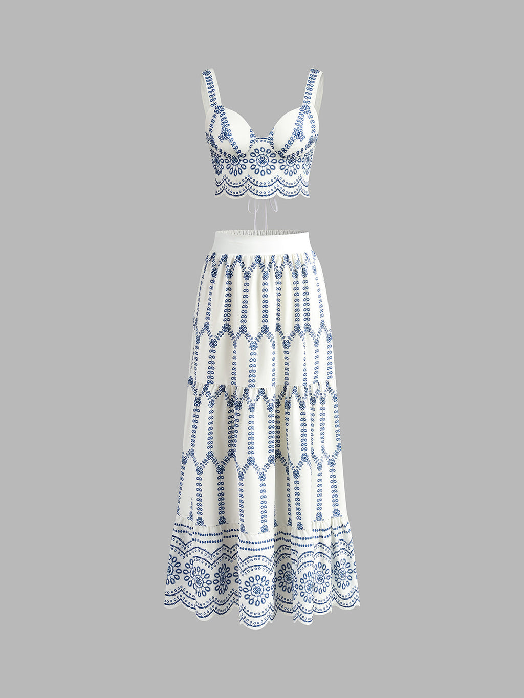 Damski Drukowany Komplet Crop Top I Spódnica Maxi