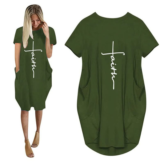 Vestidos Faith | 3D Letter Print Vestido de fiesta suelto con bolsillos