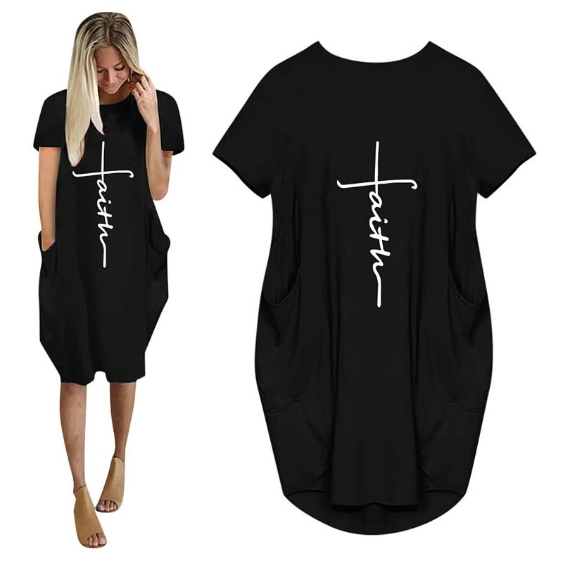 Vestidos Faith | 3D Letter Print Vestido de fiesta suelto con bolsillos
