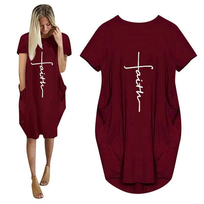 Vestidos Faith | 3D Letter Print Vestido de fiesta suelto con bolsillos
