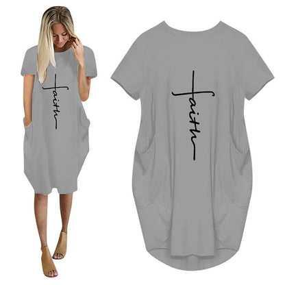 Vestidos Faith | 3D Letter Print Vestido de fiesta suelto con bolsillos