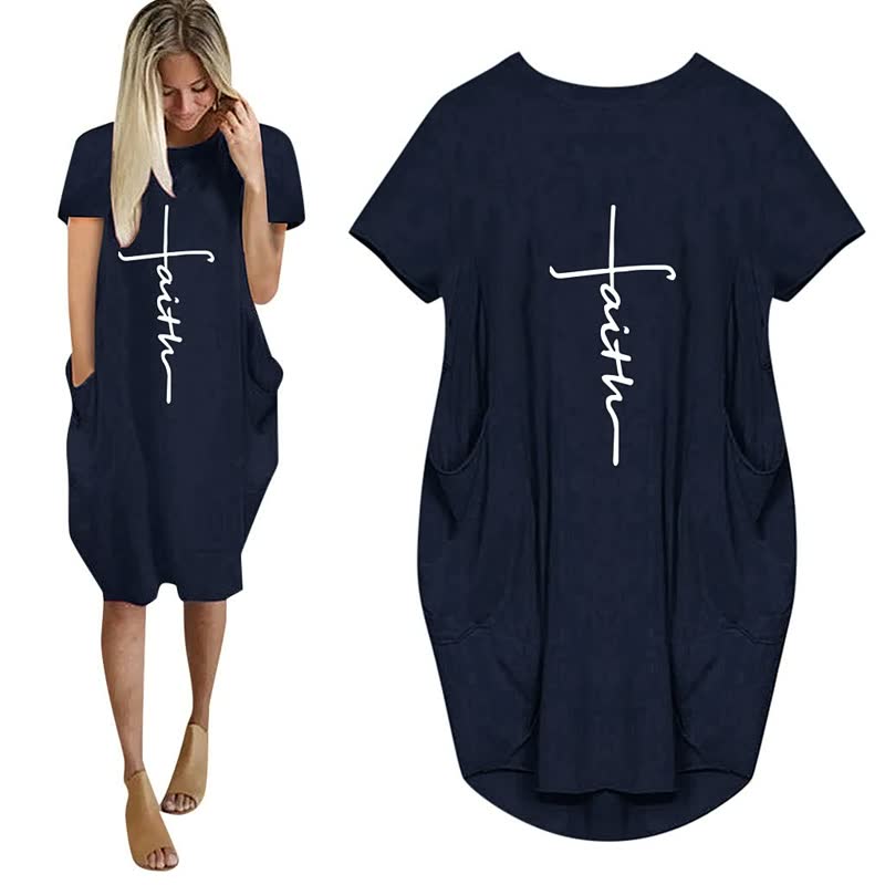 Vestidos Faith | 3D Letter Print Vestido de fiesta suelto con bolsillos