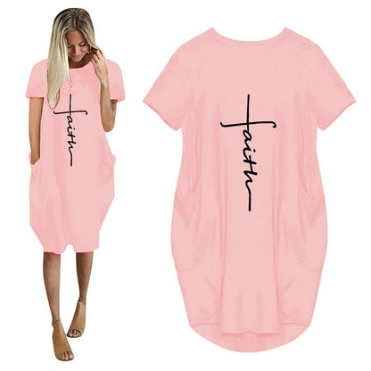 Vestidos Faith | 3D Letter Print Vestido de fiesta suelto con bolsillos