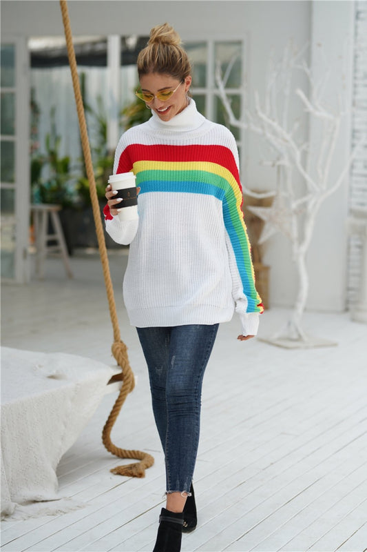 Arco Iris Cuello Redondo Sudadera Suelta para Mujer