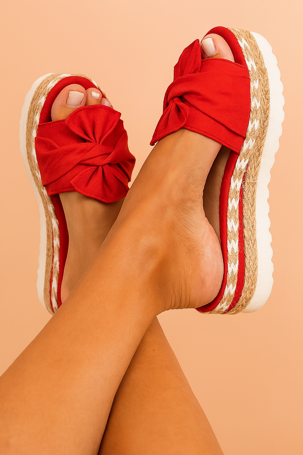 Damskie Sandały Platformy Espadryle Z Kokardą