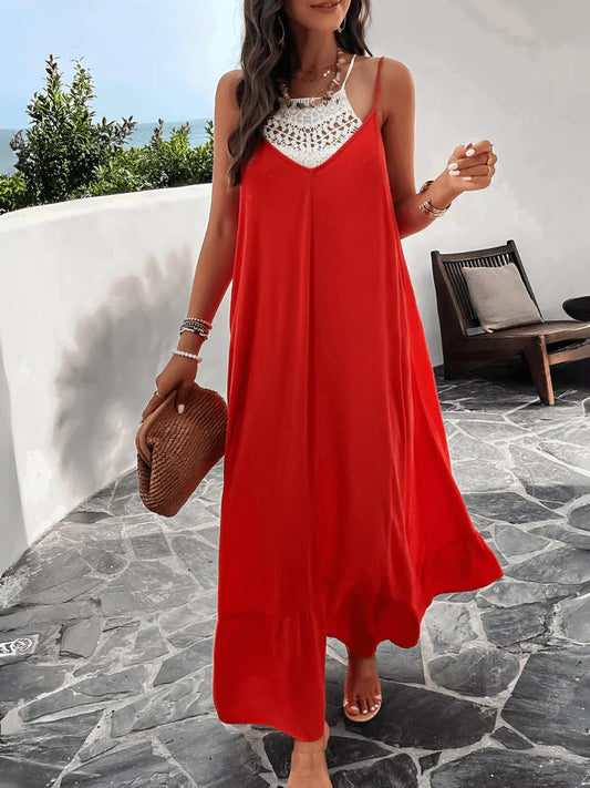Cuello en V Cintura Suelta Vestido Sin Mangas Liso