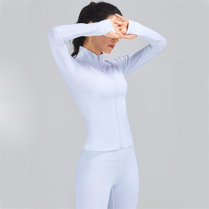 Chaqueta de yoga deportiva y sencilla con cierre de cremallera