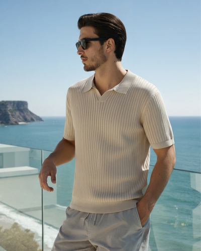 Męska Koszulka Polo Prążkowana Casual