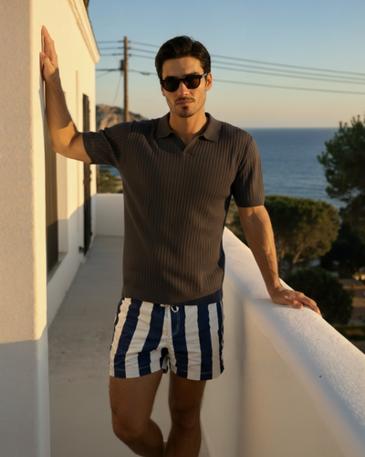 Męska Koszulka Polo Prążkowana Casual