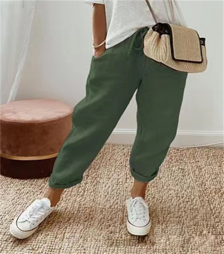Elegantes pantalones de lino de algodón