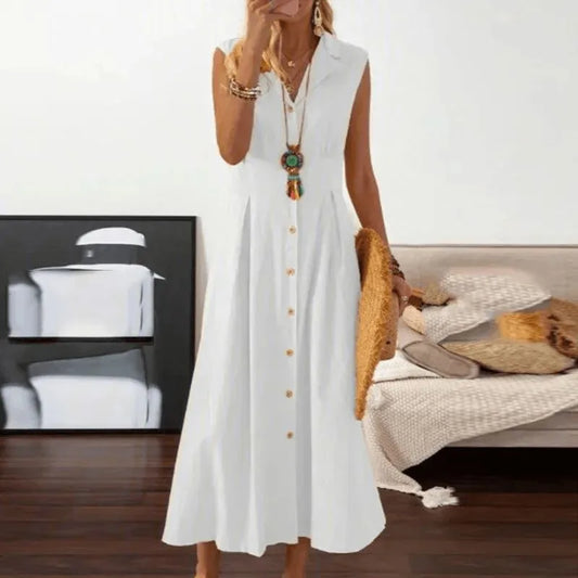 Vestido camisero midi sin mangas con cierre de botones