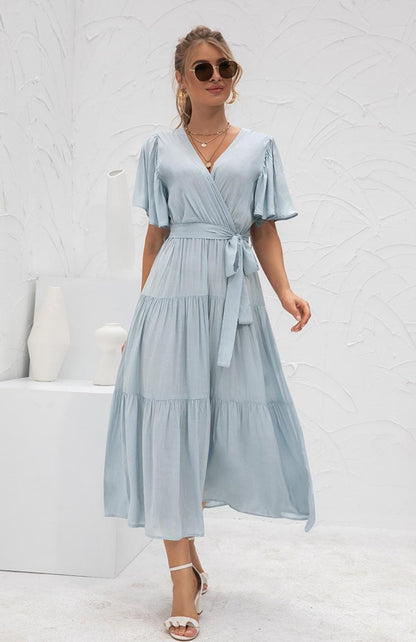 Vestido largo casual con mangas cortas y anchas para un look relajado