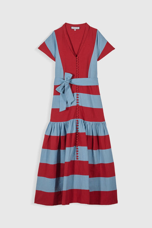 Vestido largo con botones y lazo para un look moderno y relajado