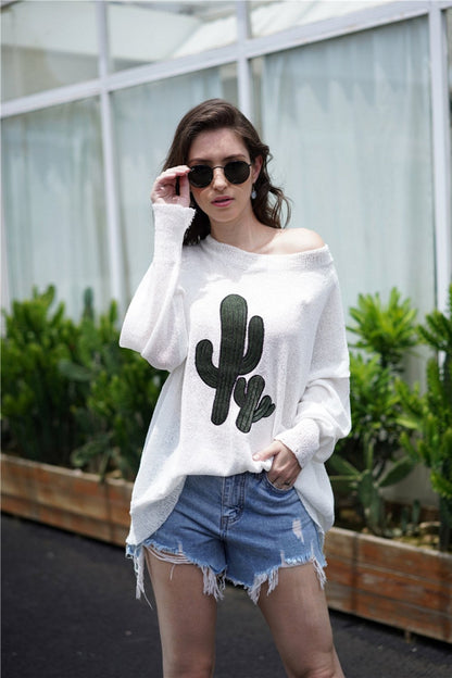 Jersey con cuello redondo y hombros caídos para mujer