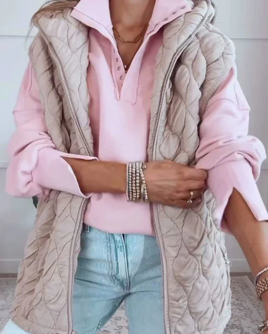 Casual | chaqueta sencilla sin mangas con cremallera y capucha