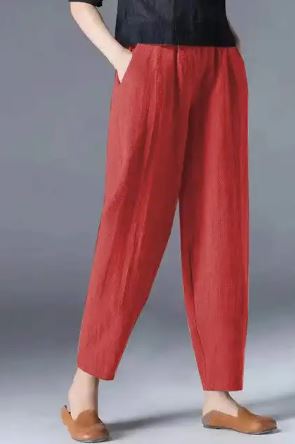Pantalones puff de algodón y cáñamo para mujer Moda