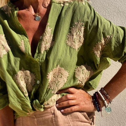 Chynna - Blusa con lazo chic para mujer