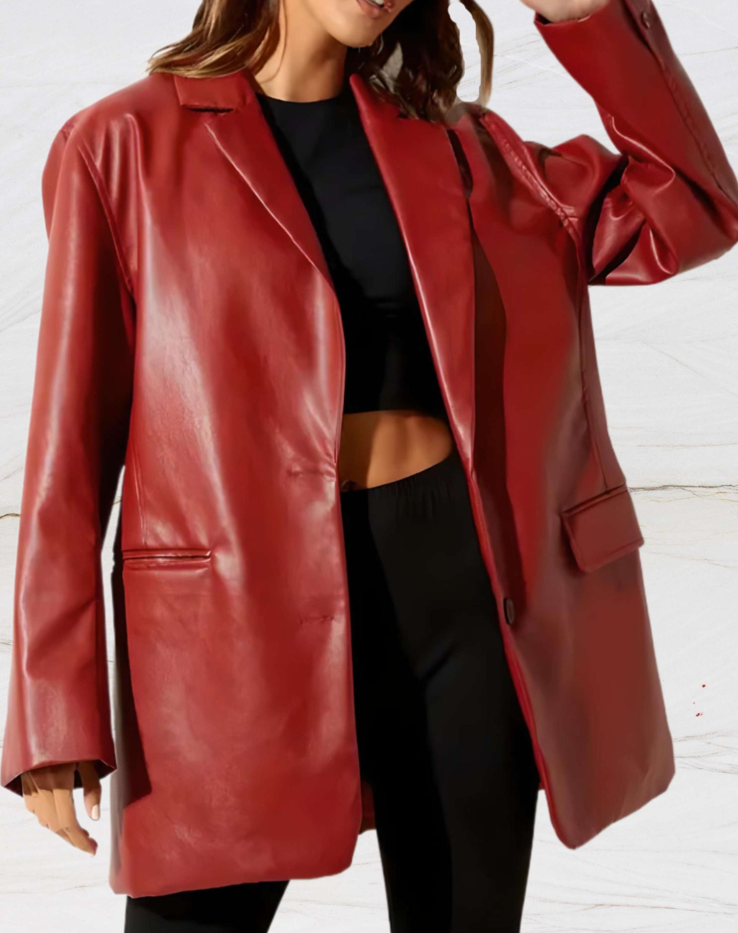 Chaqueta de cuero para mujer con cuello de muesca