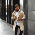 Męski Elegancki Trencz z Paskiem i Dwurzędowym Zapięciem