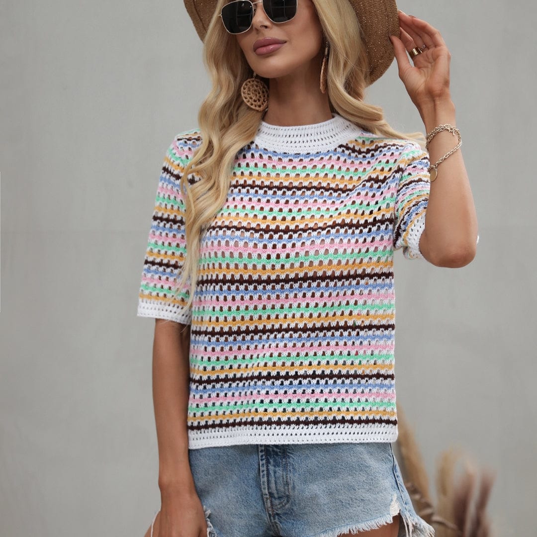Top de ganchillo Isabella a rayas de colores