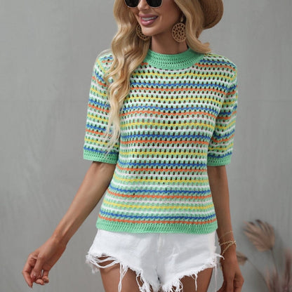 Top de ganchillo Isabella a rayas de colores