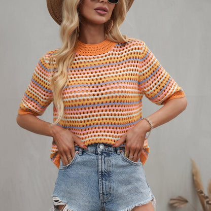 Top de ganchillo Isabella a rayas de colores