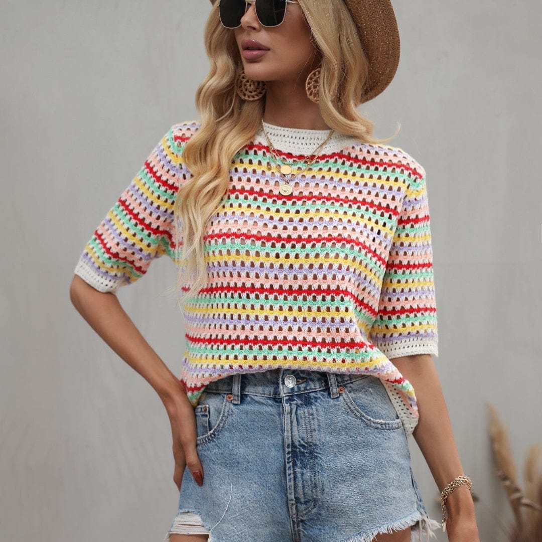 Top de ganchillo Isabella a rayas de colores