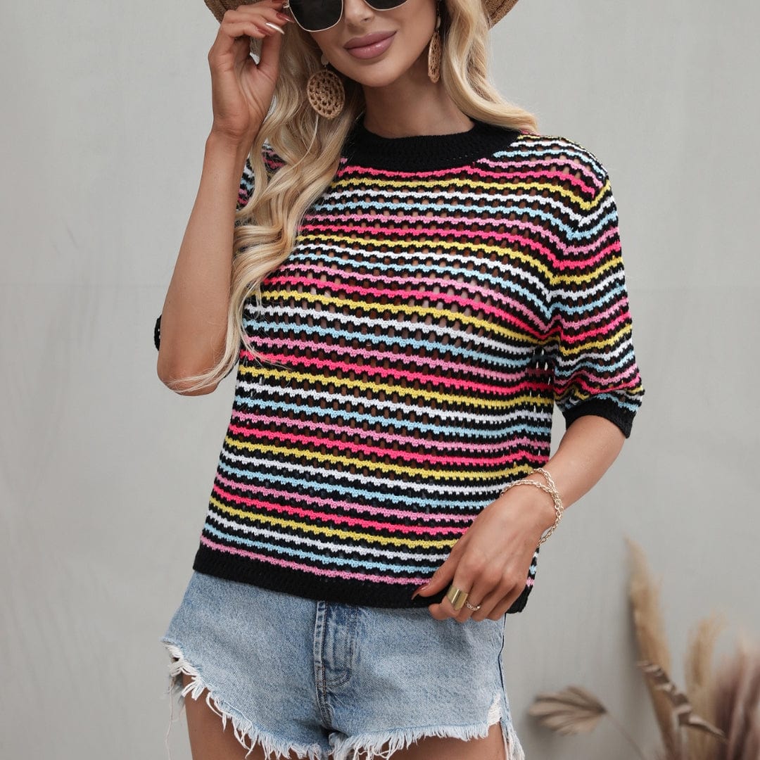 Top de ganchillo Isabella a rayas de colores