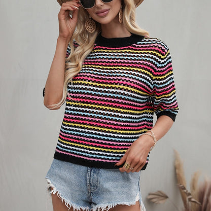 Top de ganchillo Isabella a rayas de colores