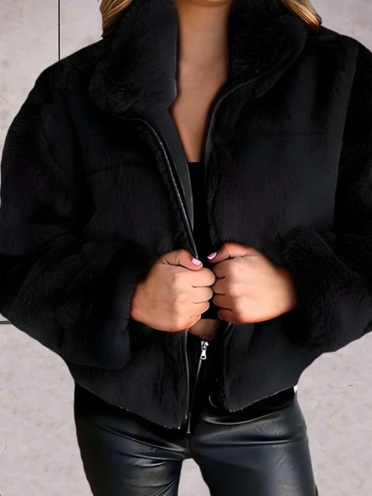 Cosyfaux | cálida y acogedora chaqueta de piel sintética con cremallera
