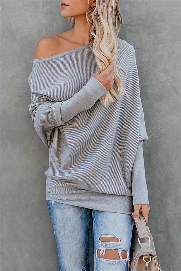 Jersey liso con hombro caído para mujer