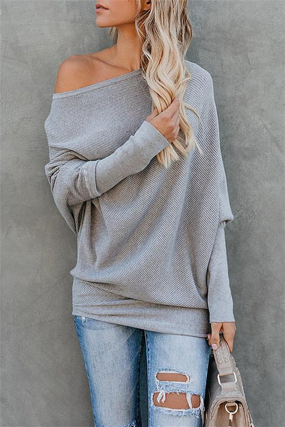 Jersey liso con hombro caído para mujer