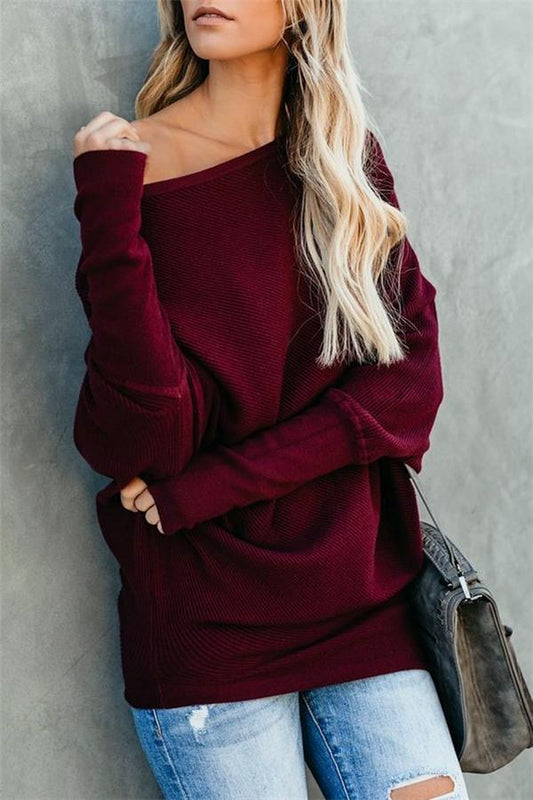 Jersey liso con hombro caído para mujer
