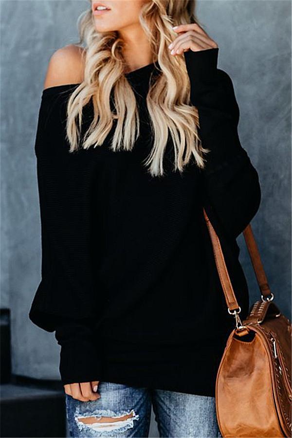 Jersey liso con hombro caído para mujer