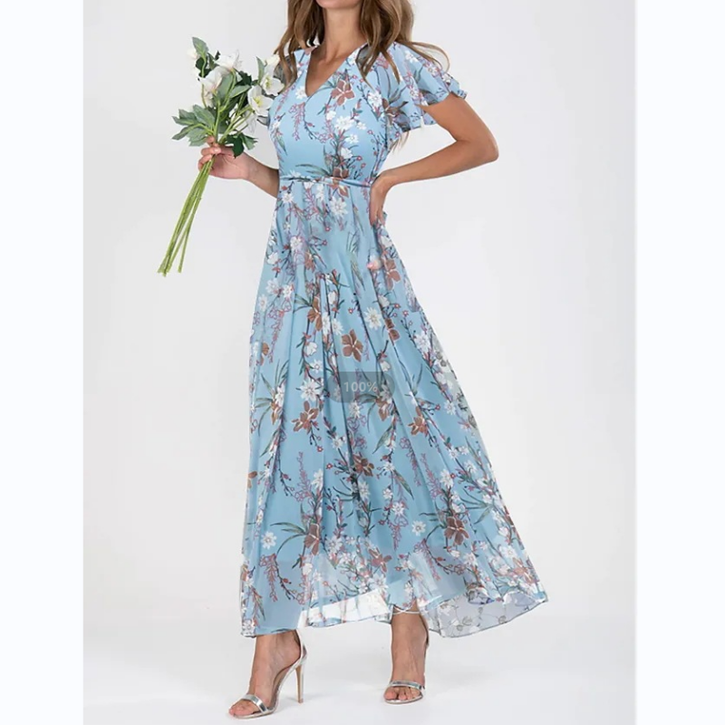 Maxi vestido con mangas de mariposa y estampado floral
