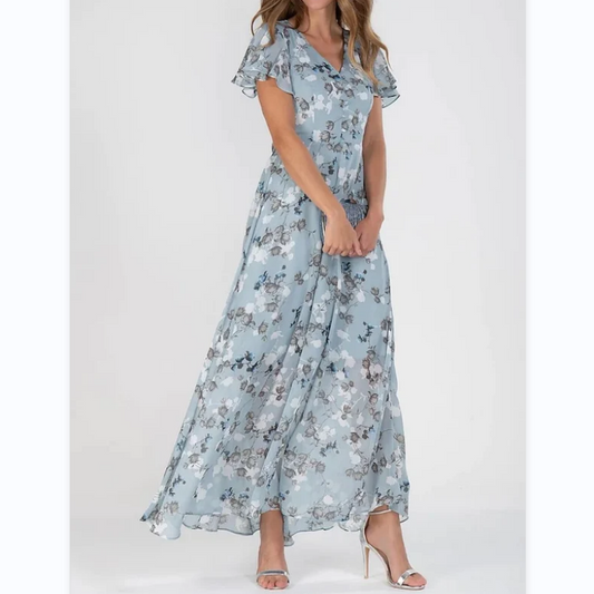 Maxi vestido con mangas de mariposa y estampado floral