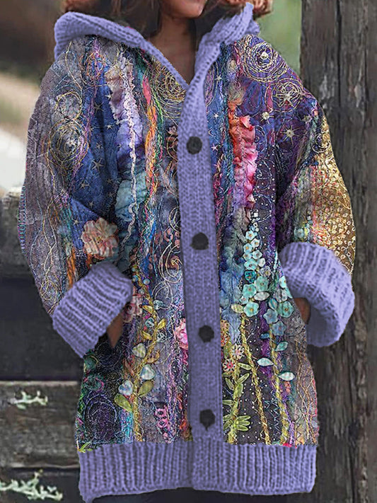 Elisa | Chaqueta de punto con capucha y estampado floral para mujer