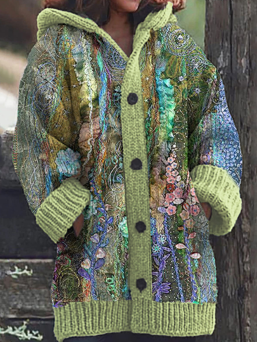 Elisa | Chaqueta de punto con capucha y estampado floral para mujer