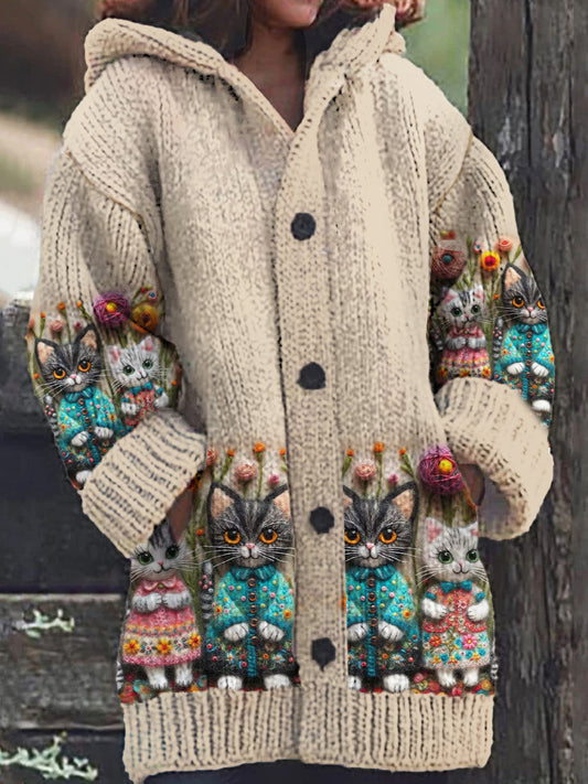 Elisa | Chaqueta con capucha y estampado de gatos para mujer